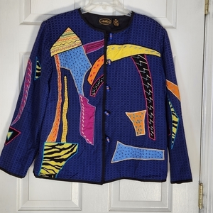 Allure Art to Wear Lightweight Blazer Jacket Medium Deco Button Techno VTG Lined